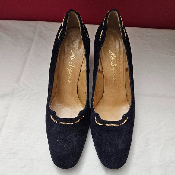 Mr. Seymour Women's Navy Suede High Heels - Made in Spain Size 8 B - Picture 1 of 16